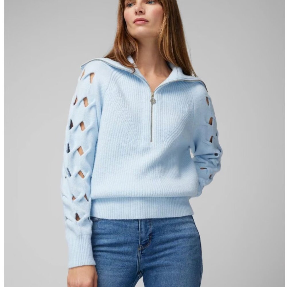 WHBM Novelty Sleeve Half Zip Pullover Color Glass ( Light Blue ) Size M - Picture 12 of 13